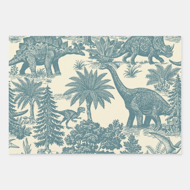 Vintage-Dinosaur-Toile-Muster  Geschenkpapier Set (Vorderseite)