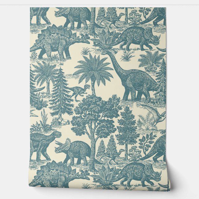 Vintage-Dinosaur-Toile-Muster  Tapete (Abrollen)