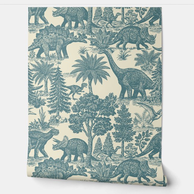 Vintage-Dinosaur-Toile-Muster  Tapete (Abrollen)