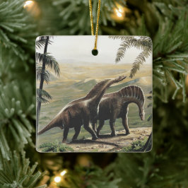 Vintage Dinosaurier, Amargasaurus mit Palmen Keramikornament