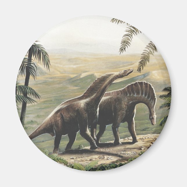 Vintage Dinosaurier, Amargasaurus mit Palmen Magnet (Vorne)