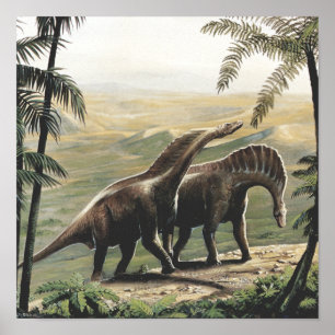 Vintage Dinosaurier, Amargasaurus mit Palmen Poster