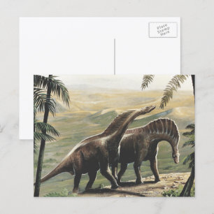Vintage-Dinosaurier, Amargasaurus mit Palmen Postkarte