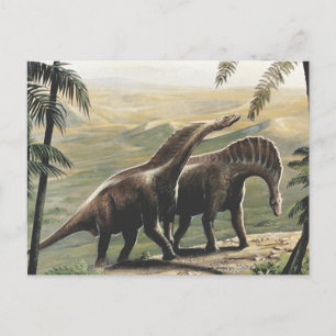Vintage Dinosaurier, Amargasaurus mit Palmen Postkarte