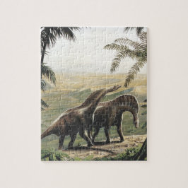 Vintage Dinosaurier, Amargasaurus mit Palmen Puzzle