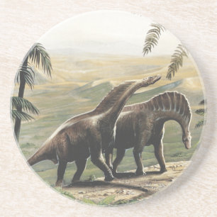 Vintage Dinosaurier, Amargasaurus mit Palmen Sandstein Untersetzer