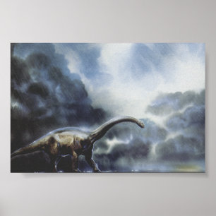 Vintage Dinosaurier, Barapasaurus mit Sturmwolken Poster