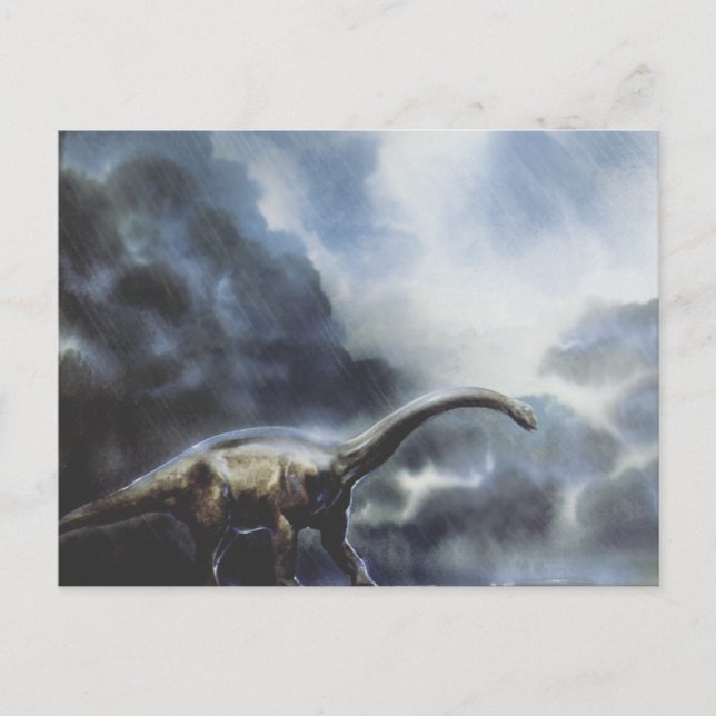 Vintage Dinosaurier, Barapasaurus mit Sturmwolken Postkarte (Vorderseite)