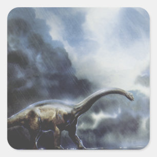 Vintage Dinosaurier, Barapasaurus mit Sturmwolken Quadratischer Aufkleber