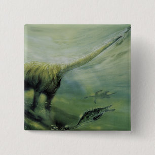 Vintage Dinosaurier, Brachiosaurus Schwimmen im Oz Button