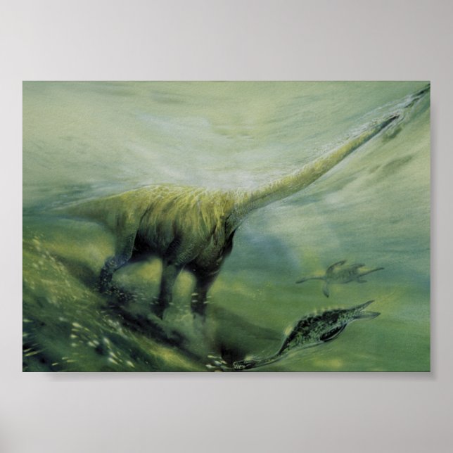 Vintage Dinosaurier, Brachiosaurus Schwimmen im Oz Poster (Vorne)