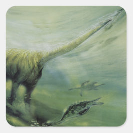 Vintage Dinosaurier, Brachiosaurus Schwimmen im Oz Quadratischer Aufkleber