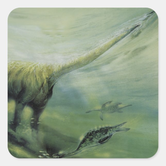 Vintage Dinosaurier, Brachiosaurus Schwimmen im Oz Quadratischer Aufkleber (Vorderseite)