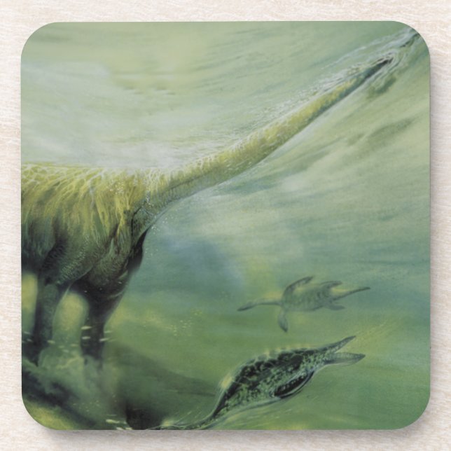 Vintage Dinosaurier, Brachiosaurus Schwimmen im Oz Untersetzer (Vorderseite)