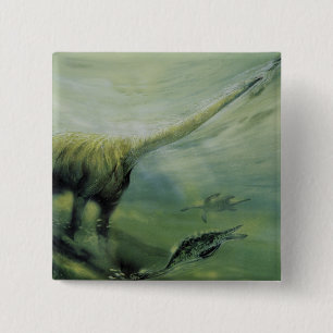 Vintage-Dinosaurier, Brachiosaurus schwimmt im Oze Button