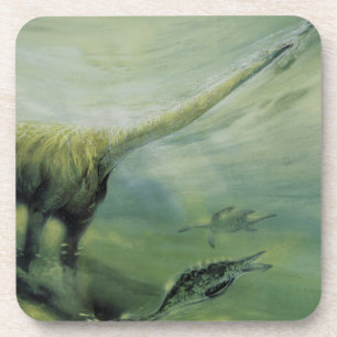 Vintage-Dinosaurier, Brachiosaurus schwimmt im Oze Untersetzer