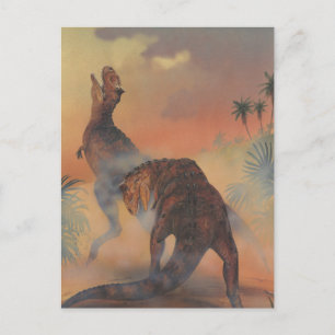 Vintage-Dinosaurier, Carnotaurus brüllt im Dschung Postkarte