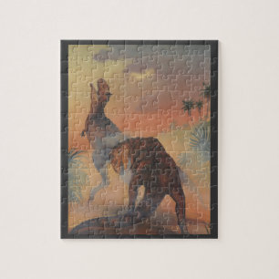 Vintage-Dinosaurier, Carnotaurus brüllt im Dschung Puzzle