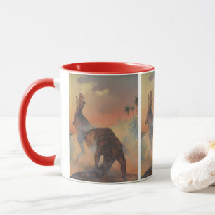 Vintage-Dinosaurier, Carnotaurus brüllt im Dschung Tasse