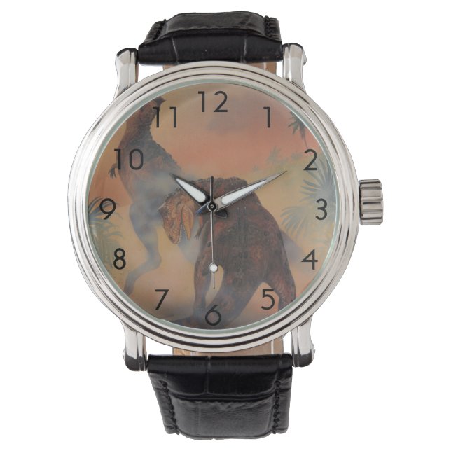Vintage Dinosaurier, Carnotaurus Roaring im Dschun Armbanduhr (Vorderseite)