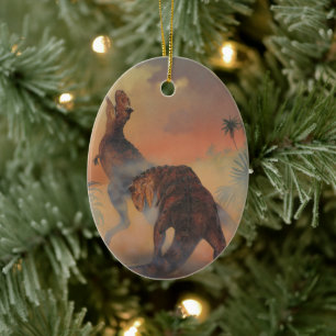 Vintage Dinosaurier, Carnotaurus Roaring im Dschun Keramik Ornament