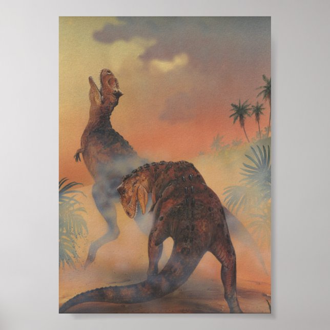 Vintage Dinosaurier, Carnotaurus Roaring im Dschun Poster (Vorne)