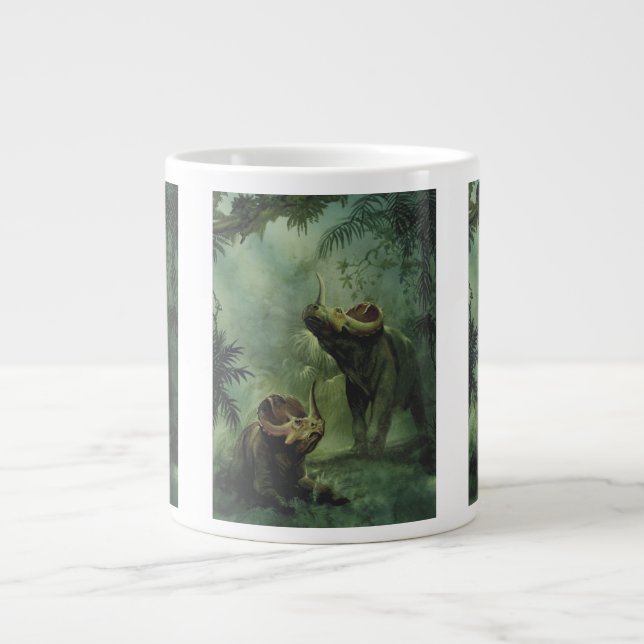 Vintage Dinosaurier, Centrosaurus im Dschungel Jumbo-Tasse (Vorderseite)