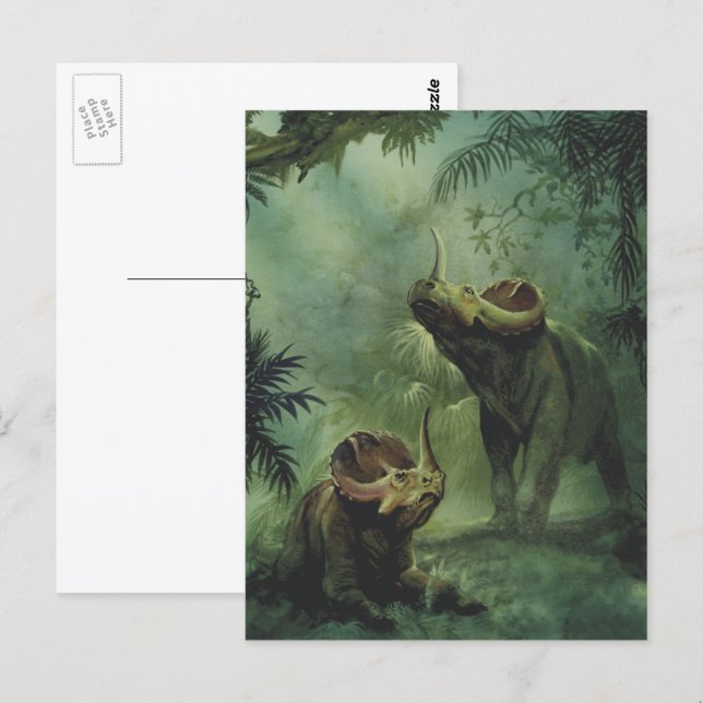 Vintage Dinosaurier, Centrosaurus im Dschungel Postkarte (Vorne/Hinten)