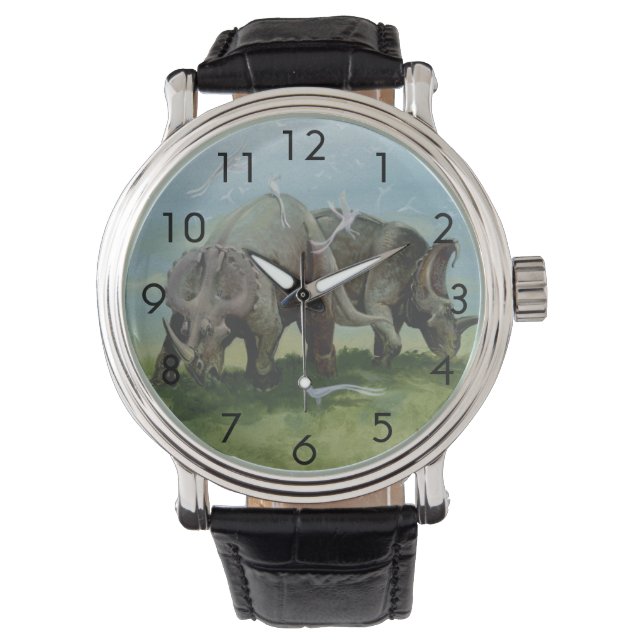 Vintage Dinosaurier, Centrosaurus Weideland auf We Armbanduhr (Vorderseite)
