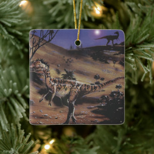Vintage Dinosaurier, Dilophosaurus in der Sternenn Keramikornament