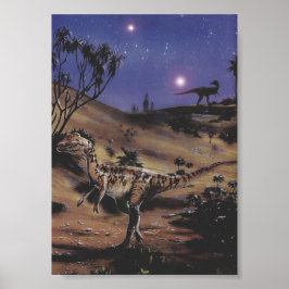 Vintage Dinosaurier, Dilophosaurus in der Sternenn Poster