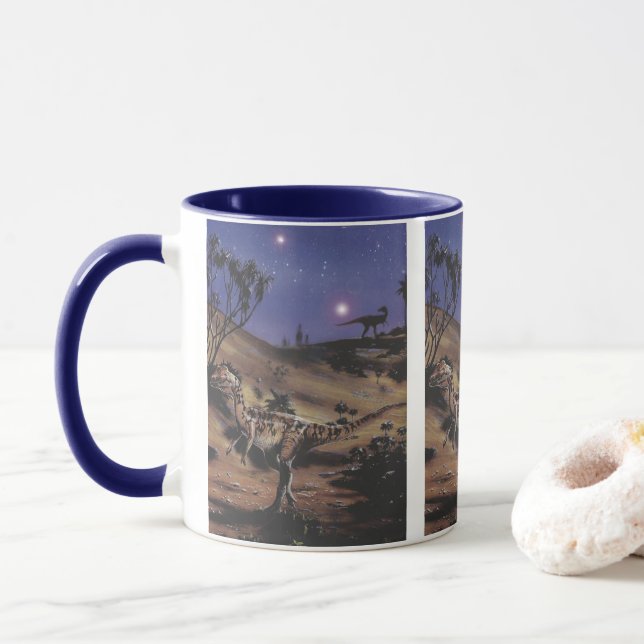 Vintage Dinosaurier, Dilophosaurus in der Sternenn Tasse (Mit Donut)