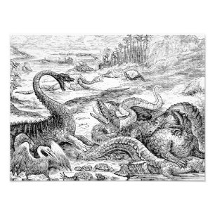 Vintage-Dinosaurier-Illustration aus dem 19. Jahrh Fotodruck