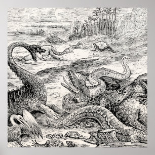 Vintage-Dinosaurier-Illustration aus dem 19. Jahrh Poster