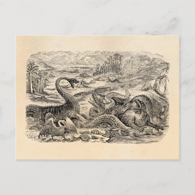 Vintage Dinosaurier-Illustration der 1800er Jahre  Postkarte (Vorderseite)