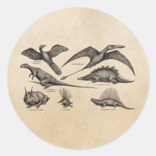 Vintage Dinosaurier-Illustrations-Retro Runder Aufkleber