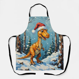 Vintage-Dinosaurier mit Weihnachtsmannhut Weihnach Schürze