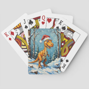 Vintage-Dinosaurier mit Weihnachtsmannmütze Weihna Spielkarten