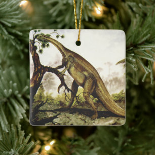 Vintage-Dinosaurier, Plateosaurus, der auf Bäumen Keramikornament