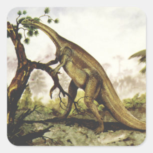 Vintage-Dinosaurier, Plateosaurus, der auf Bäumen  Quadratischer Aufkleber