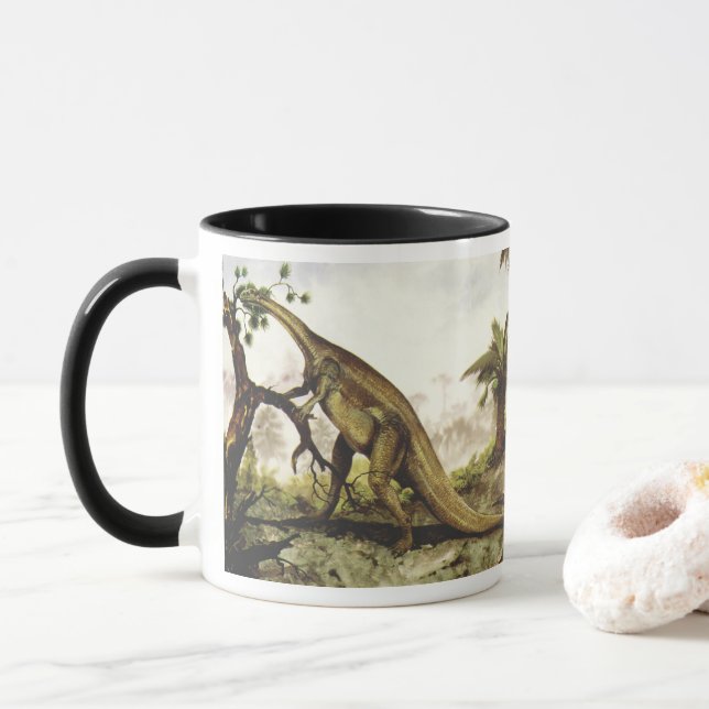 Vintage Dinosaurier, Plateosaurus Weiden auf Bäume Tasse (Mit Donut)