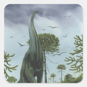 Vintage-Dinosaurier, Sauroposeidon mit fliegenden Quadratischer Aufkleber