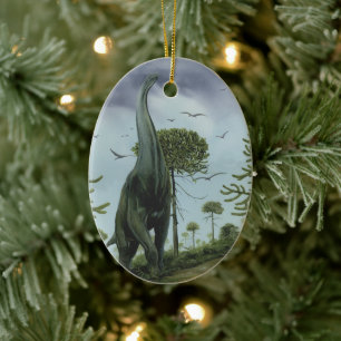 Vintage Dinosaurier, Sauroposeidon mit Vögeln flie Keramikornament