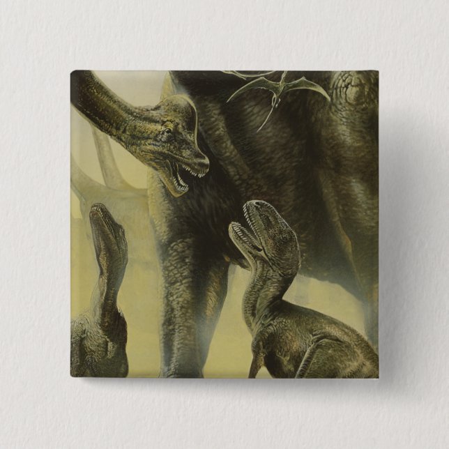 Vintage Dinosaurier, Torvosaurus und Brachiosaurus Button (Vorderseite)