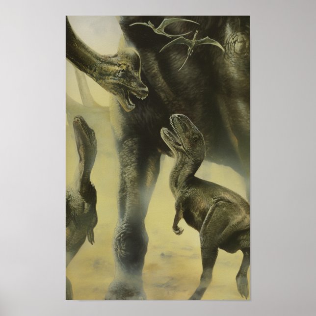 Vintage Dinosaurier, Torvosaurus und Brachiosaurus Poster (Vorne)