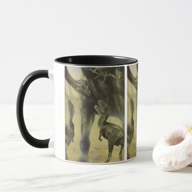 Vintage Dinosaurier, Torvosaurus und Brachiosaurus Tasse (Mit Donut)