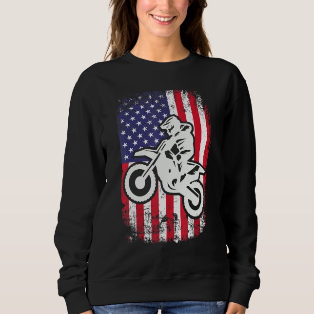 Vintage Dirt Bike Motocross American Flag Motocros Sweatshirt (Vorderseite)