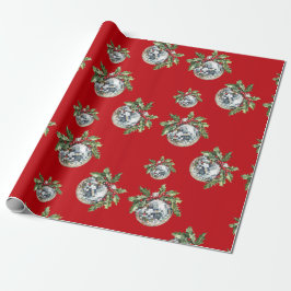 Vintage Disco-Kugel-Feiertags-Weihnachten-Rot-Gesc Geschenkpapier