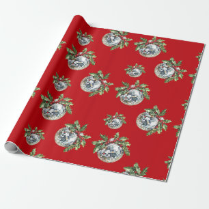 Vintage Disco-Kugel-Feiertags-Weihnachten-Rot-Gesc Geschenkpapier