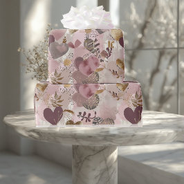 Vintage Distressed Romantic Muted Earthy Hearts Geschenkpapier